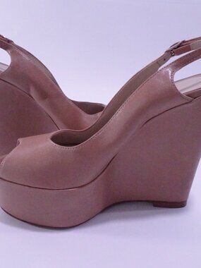 Theory TAN Leather Peep Toe Sling back Platform Wedge Sandals 37 NWOB 398 IRRG